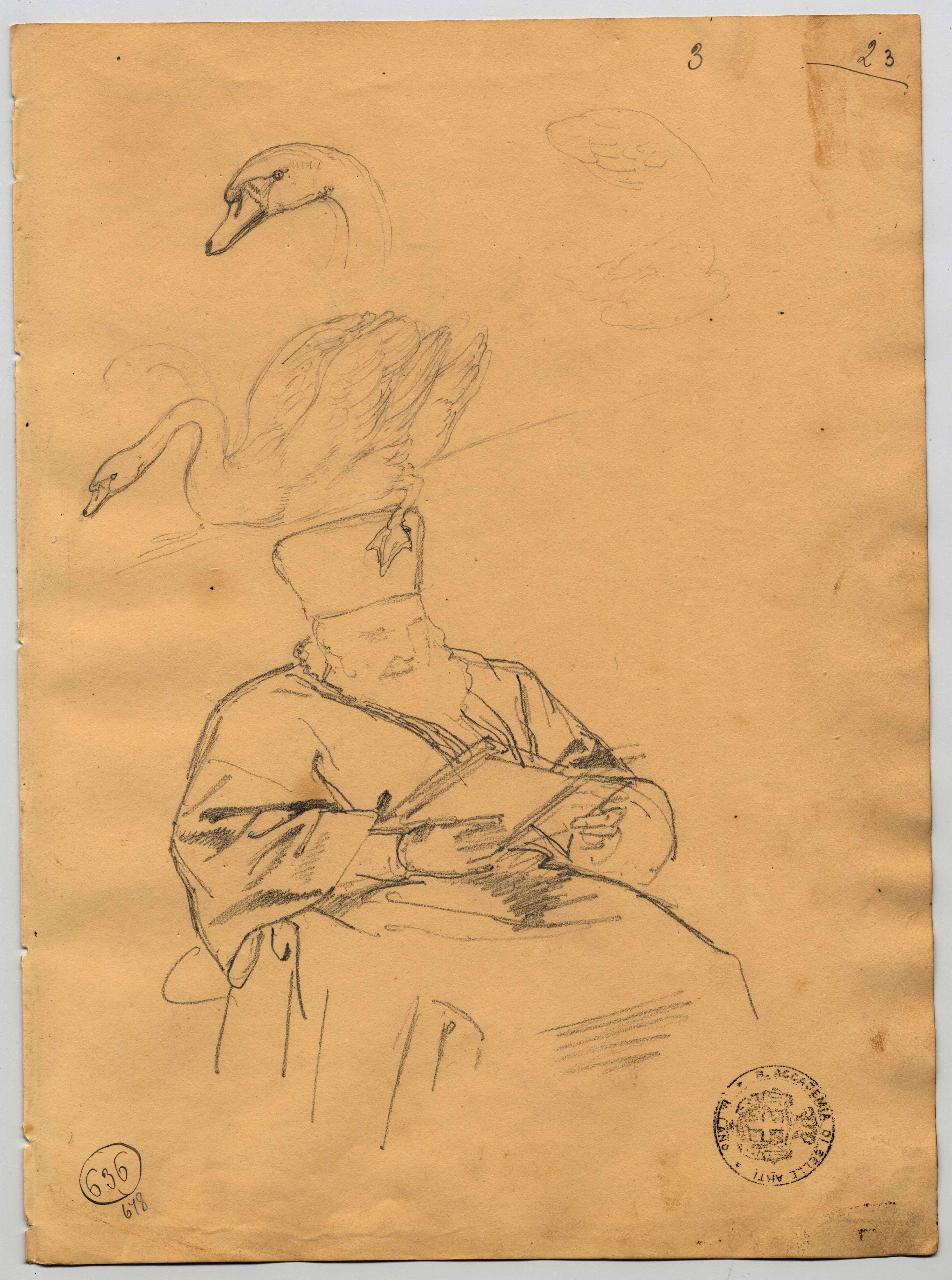 Studio di cigno e prima idea del "Prete Armeno", figura maschile | prete armeno e cigni (disegno) di Hayez, Francesco (primo quarto sec. XIX)
