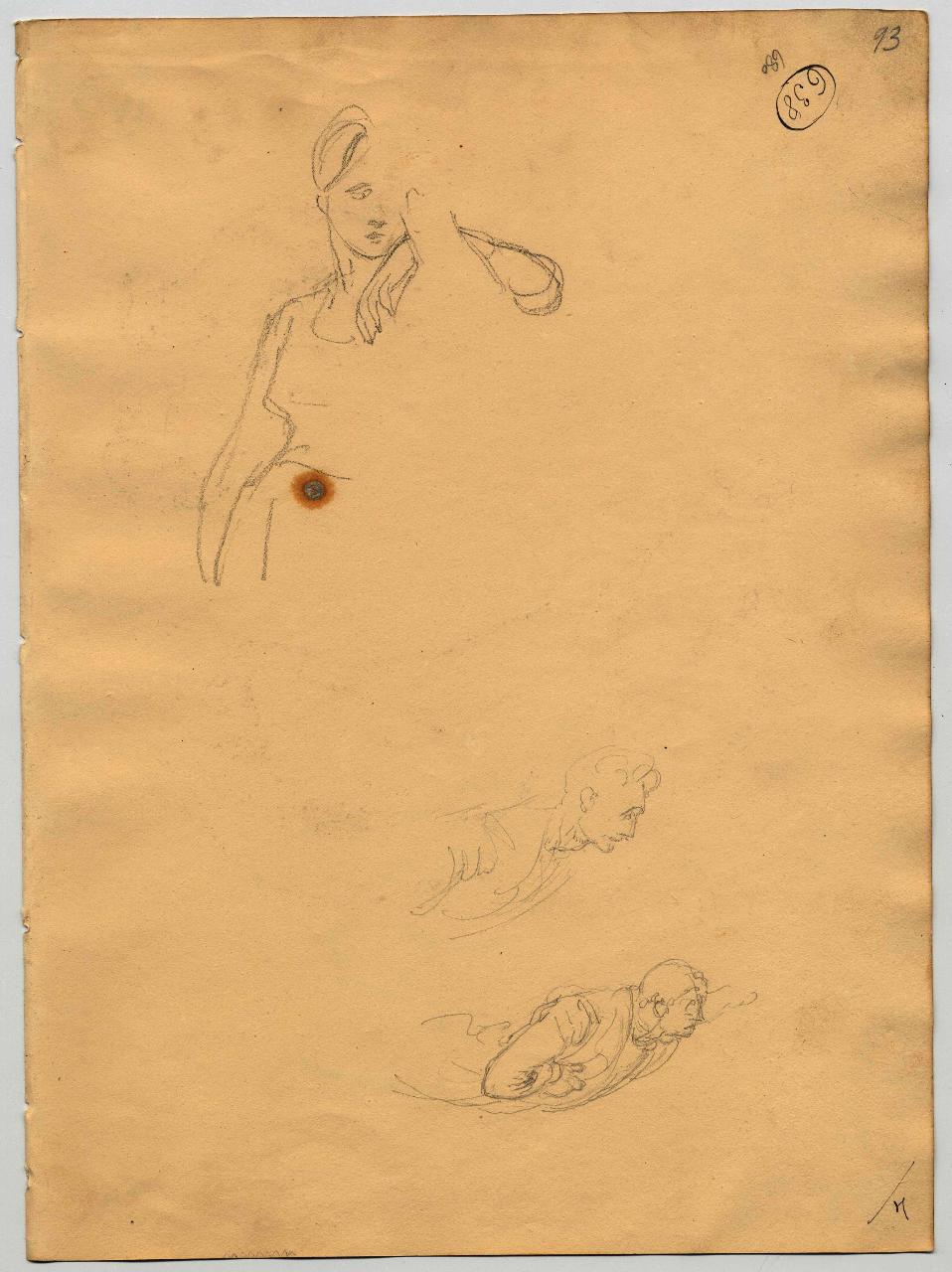 Schizzi vari di figure, figura maschile e figura femminile (disegno) di Hayez, Francesco (primo quarto sec. XIX)