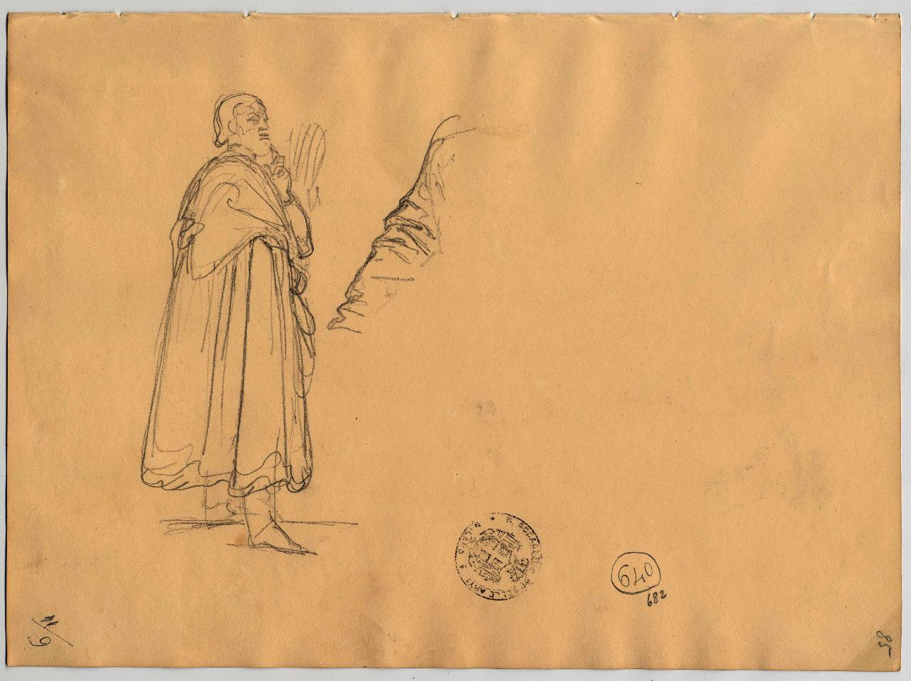 Figura maschile e studio di panneggio (già Uomo paludato all'impiedi - Samek), figura maschile (disegno) di Hayez, Francesco (primo quarto sec. XIX)