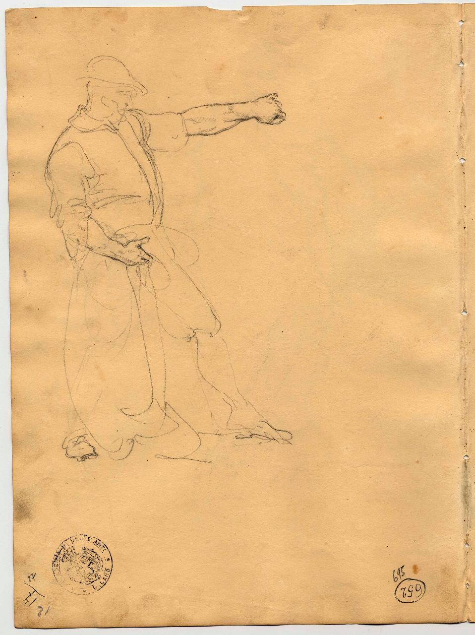 Giovane col braccio levato, figura maschile (disegno) di Hayez, Francesco (primo quarto sec. XIX)
