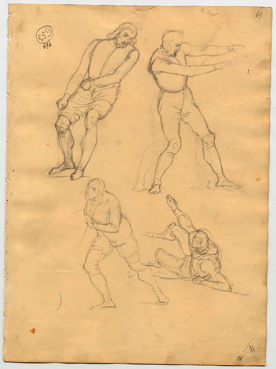 Studi di figura di giovane in attitudini svariate, figure maschili (disegno) di Hayez, Francesco (primo quarto sec. XIX)
