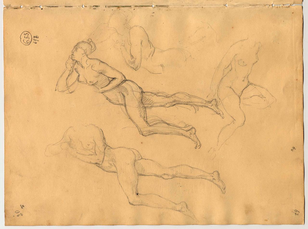 Nudi femminili distesi e seduti, figure femminili (disegno) di Hayez, Francesco (primo quarto sec. XIX)