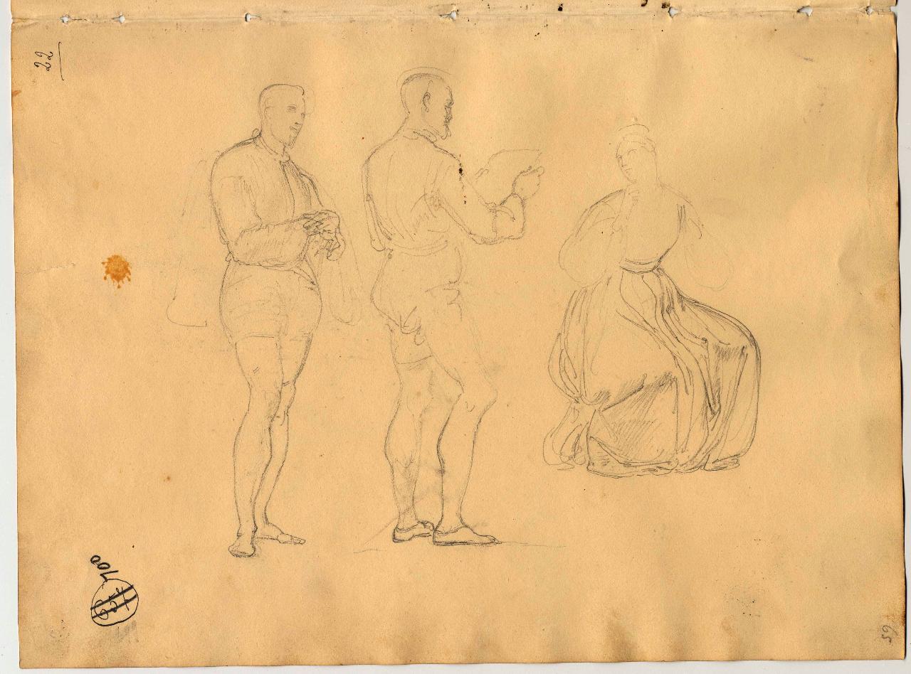 Gruppo di figure (uomini all'impiedi e donna seduta), figure maschili e figure femminili (disegno) di Hayez, Francesco (primo quarto sec. XIX)