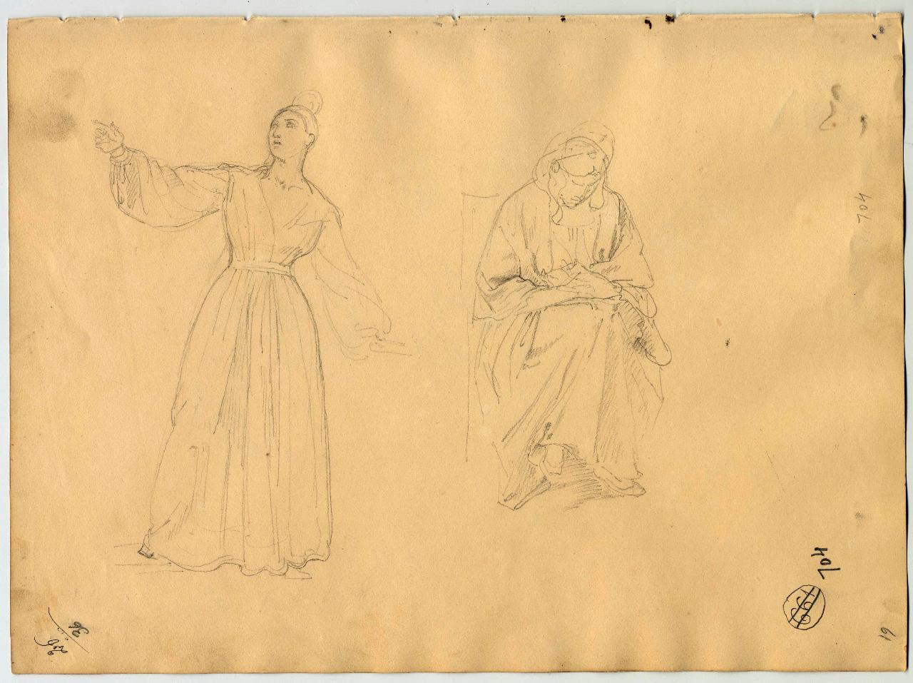 Maria Stuarda e figura femminile (già Studio di figure femminili all'impiedi e figura seduta -il Redentore?- Samek), figure femminili (disegno) di Hayez, Francesco (primo quarto sec. XIX)