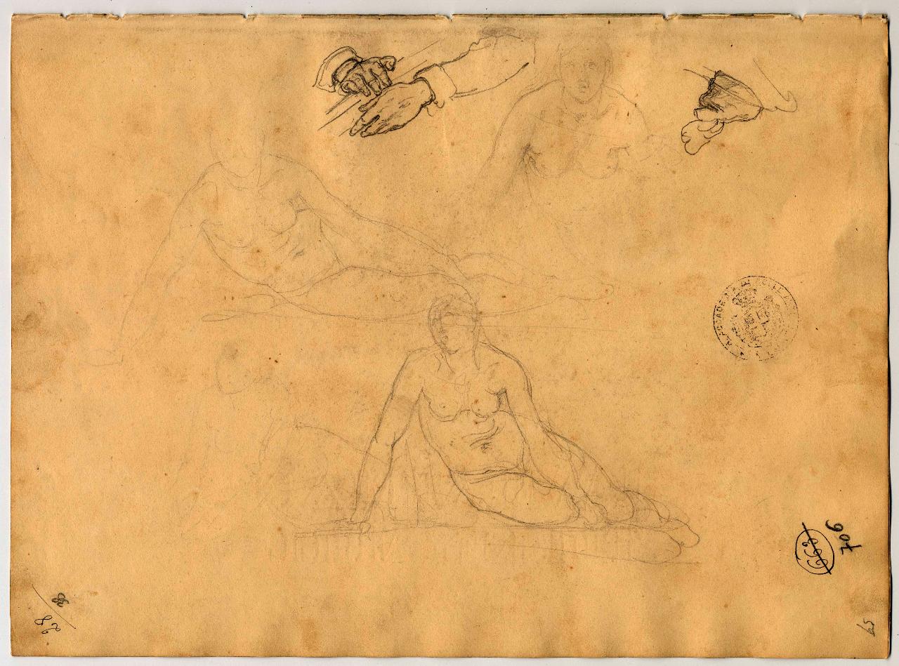 Studio per la Maddalena (1833) e figure varie, figura femminile (disegno) di Hayez, Francesco (primo quarto sec. XIX)