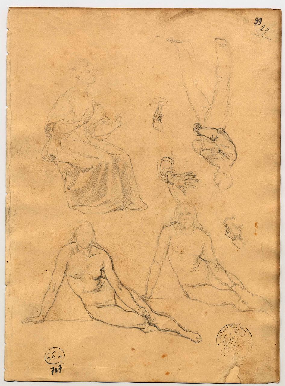 Studio per la "Maddalena" e figure varie, figure femminili, figura maschile e mani (disegno) di Hayez, Francesco (primo quarto sec. XIX)