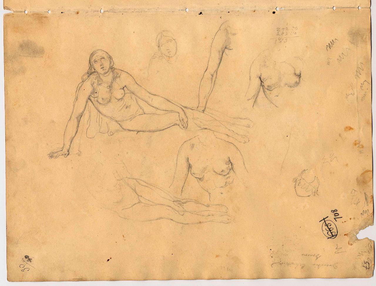 Studi per la Maddalena, nudo femminile (disegno) di Hayez, Francesco (primo quarto sec. XIX)