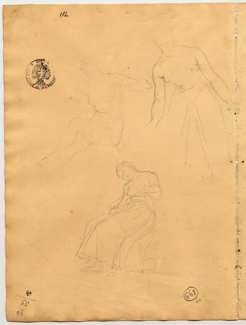 Studio di nudo e schizzo di figura femminile, figure femminili (disegno) di Hayez, Francesco (primo quarto sec. XIX)