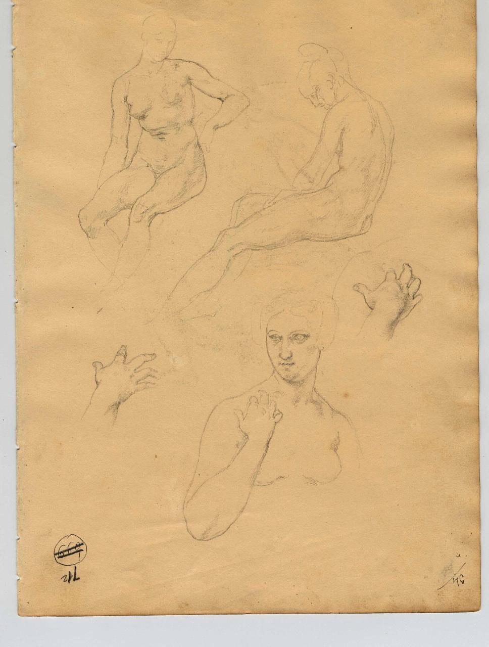 Nudi femminili e studio di mani (già Nudi femminili e busto di donna - Samek), figure femminili e mani (disegno) di Hayez, Francesco (primo quarto sec. XIX)