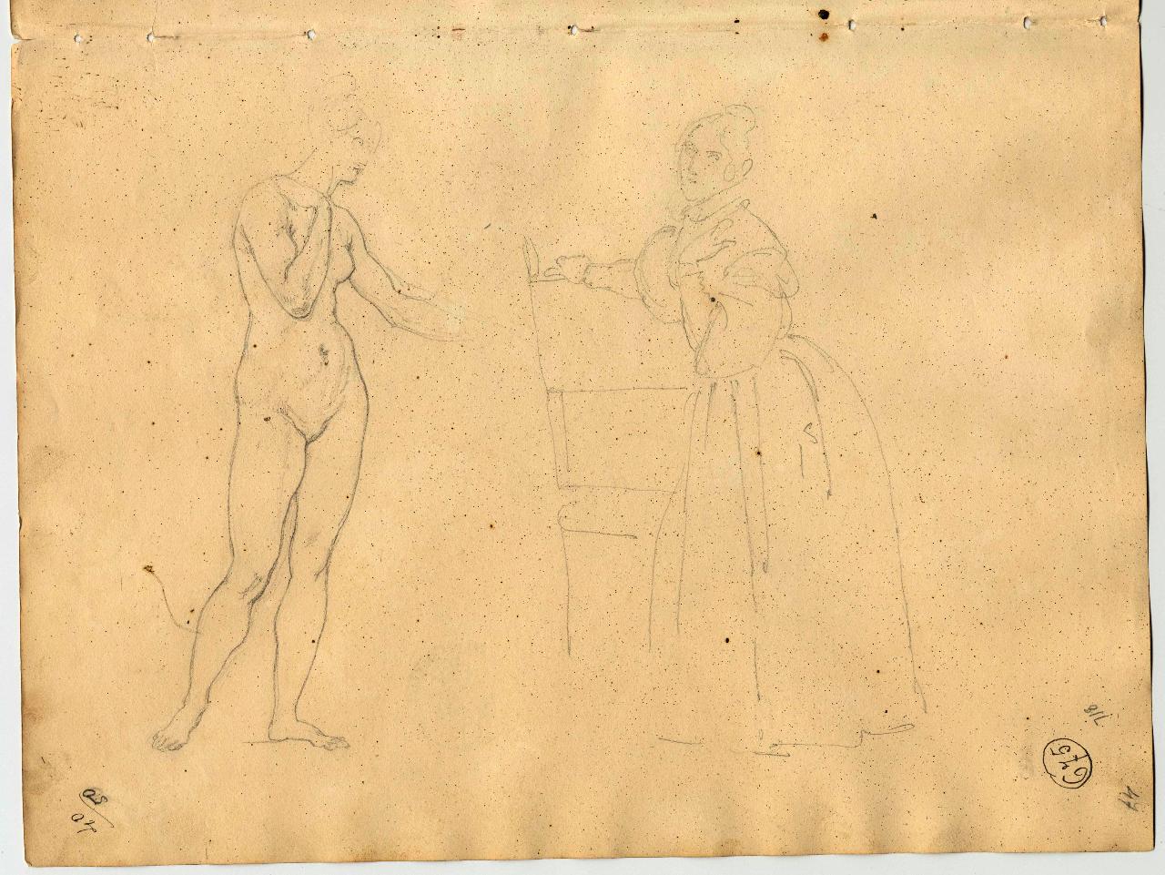 Nudo femminile e figura femminile vestita all'impiedi, nudo femminile e figura femminile (disegno) di Hayez, Francesco (primo quarto sec. XIX)