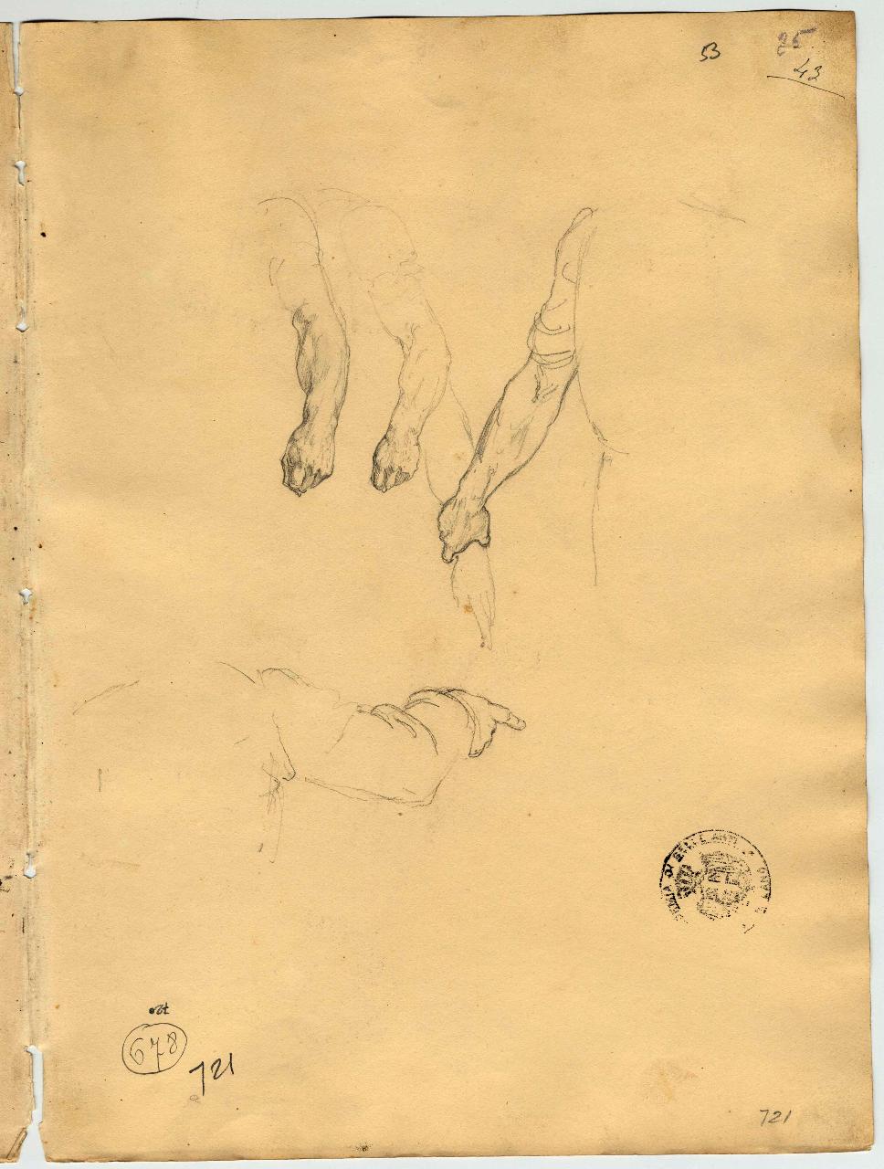 Studio di braccia e mani, braccia e mani (disegno) di Hayez, Francesco (primo quarto sec. XIX)