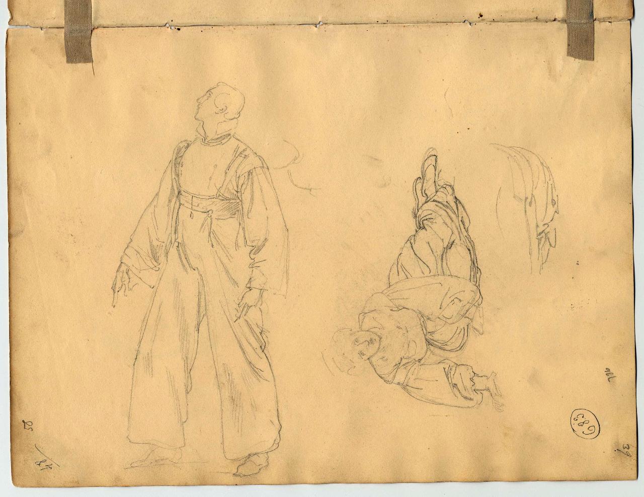 Donna sdraiata. Figura d'uomo all'impiedi, figure femminili, figura maschile (disegno) di Hayez, Francesco (primo quarto sec. XIX)