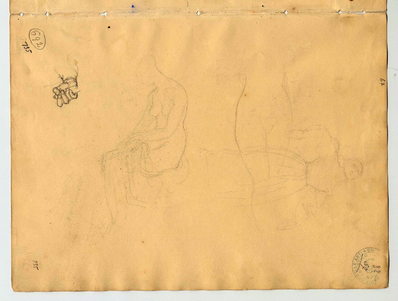 Donne all'impiedi e nudi femminili, studi di mani, figure femminili (disegno) di Hayez, Francesco (primo quarto sec. XIX)