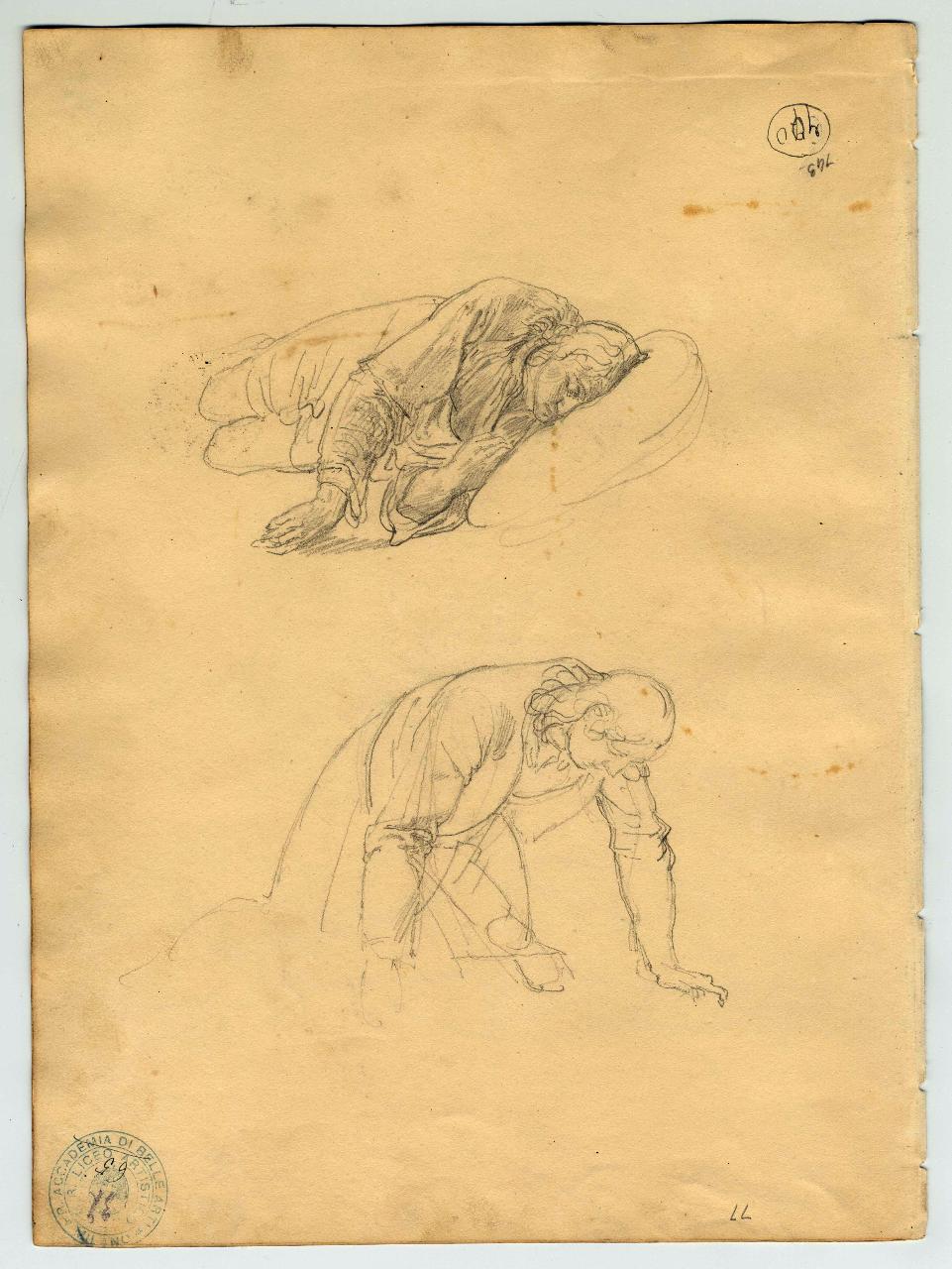 Giovane dormiente e giovane chinato, figure maschili (disegno) di Hayez, Francesco (primo quarto sec. XIX)