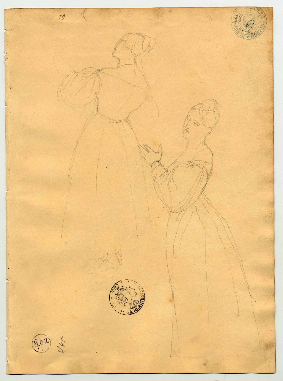 Giulietta che bacia Romeo (già Schizzo di figure femminili - Samek), figure femminili (disegno) di Hayez, Francesco (primo quarto sec. XIX)