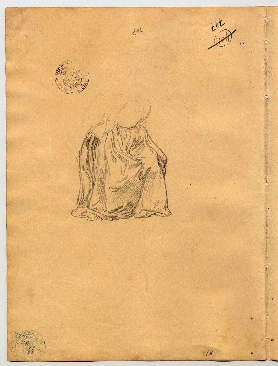 Studio di panneggio, panneggio (disegno) di Hayez, Francesco (primo quarto sec. XIX)