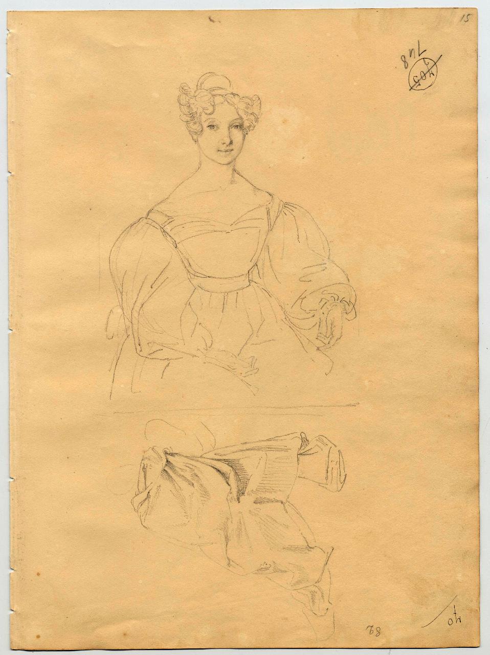 Ritratto femminile e studio di panneggio (già Studio per ritratto femminile - Samek), figura femminile (disegno) di Hayez, Francesco (primo quarto sec. XIX)