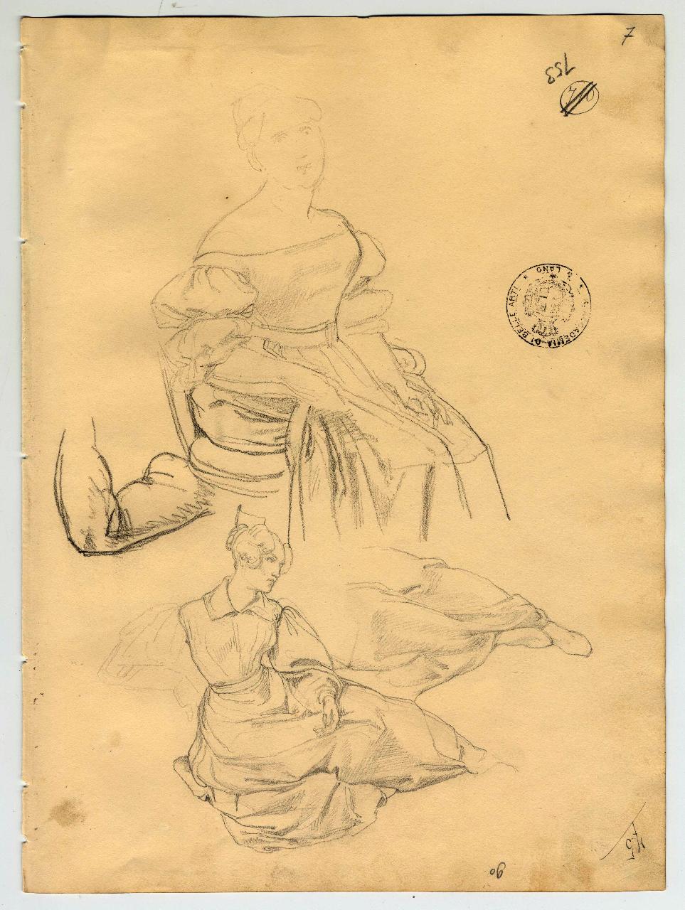 Ritratto femminile e studio di panneggio (già Studi per ritratto femminile - Samek), figure femminili (disegno) di Hayez, Francesco (primo quarto sec. XIX)