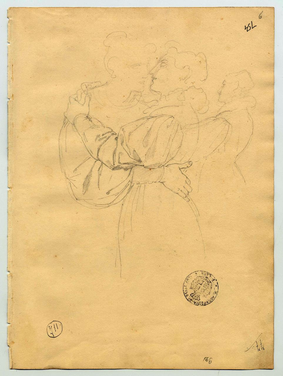 Bacio (già Due figure che si abbracciano - Un "addio da Giulietta a Romeo? - Samek), figura femminile e figura maschile (disegno) di Hayez, Francesco (primo quarto sec. XIX)