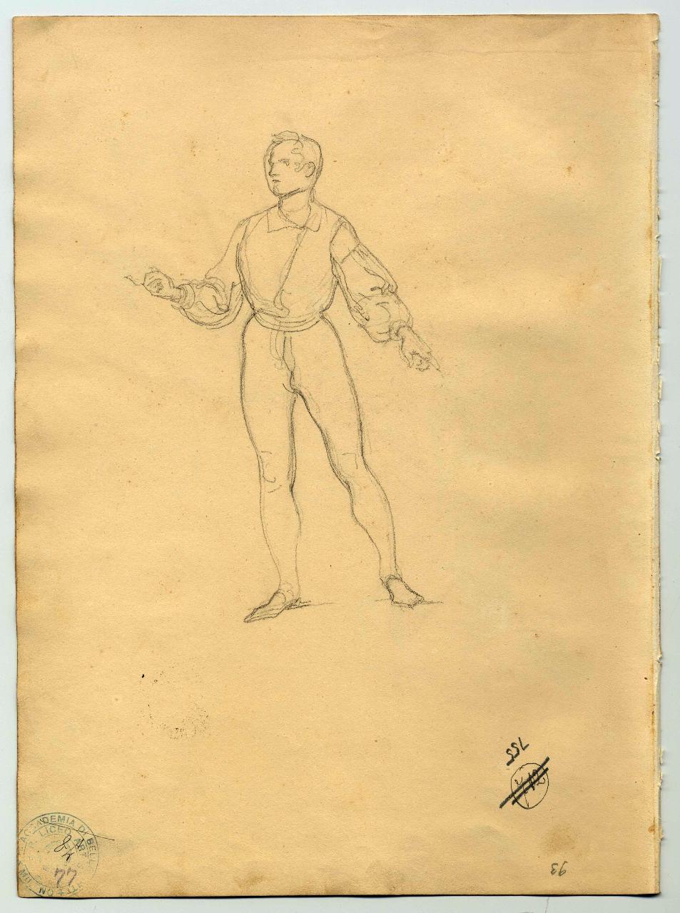 Giovane all'impiedi, figure maschili (disegno) di Hayez, Francesco (primo quarto sec. XIX)