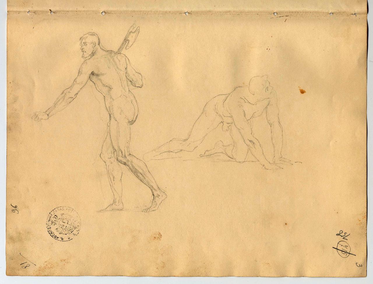 Nudi virili (uomo con ascia), figure maschili (disegno) di Hayez, Francesco (primo quarto sec. XIX)
