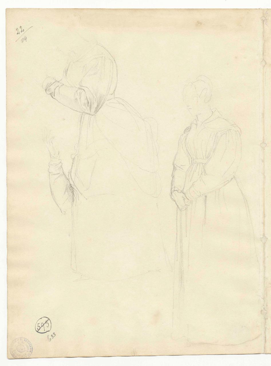 Schizzi di figure femminili all'impiedi, figure femminili (disegno) di Hayez, Francesco (primo quarto sec. XIX)