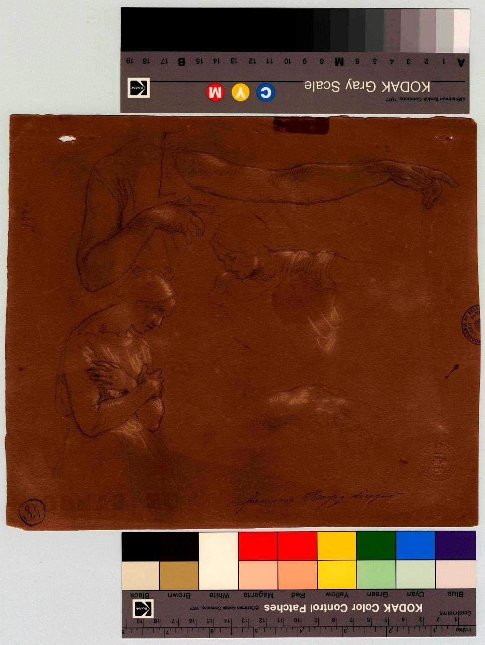 Figura femminile e di giovane (Annunciata e Annunciante?); torso acefalo con studio di braccia; mani, figure femminili, torso, mani (disegno) di Hayez, Francesco (metà sec. XIX)