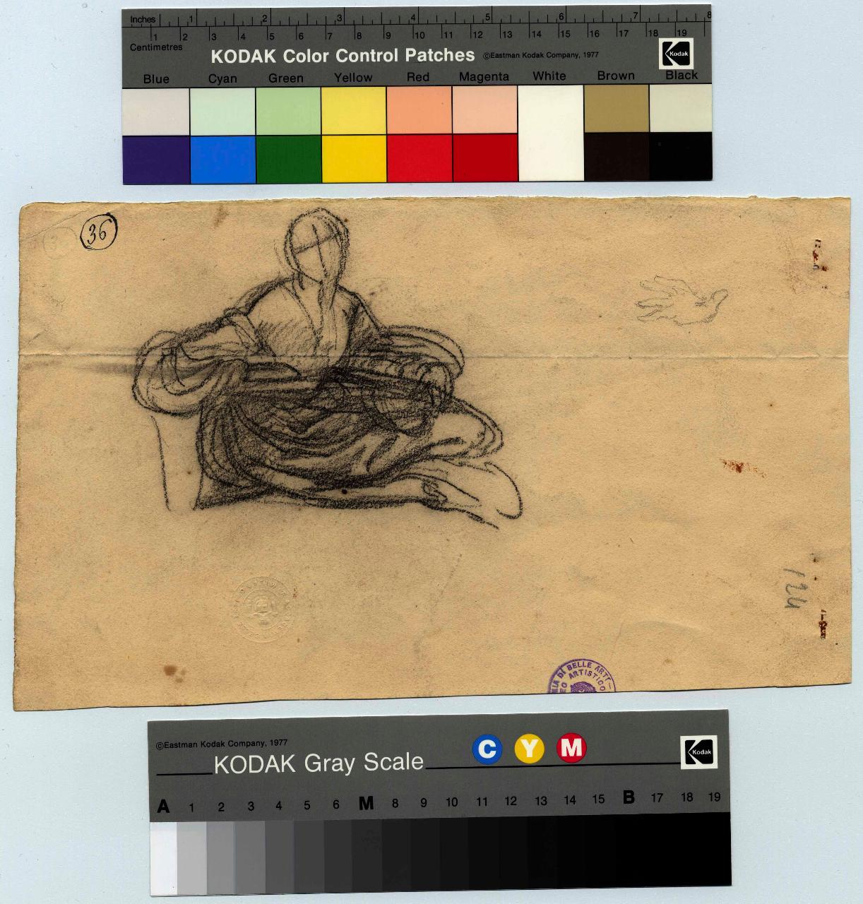 Figura femminile accovacciata/ Studi di braccia e mano, figura femminile e mani (disegno) di Hayez, Francesco (metà sec. XIX)