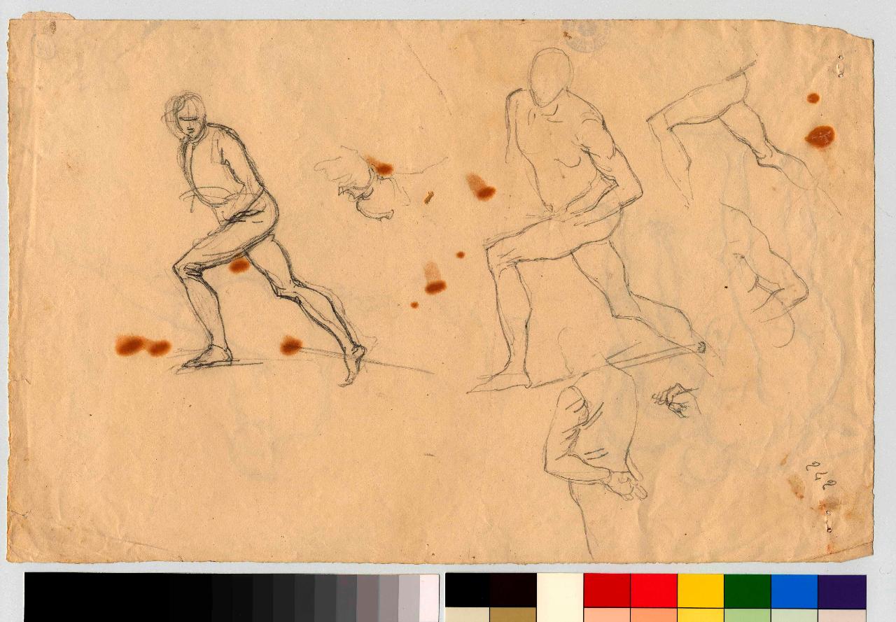 Studi di figure che camminano e arti in movimento, figure maschili e mani (disegno) di Hayez, Francesco (metà sec. XIX)