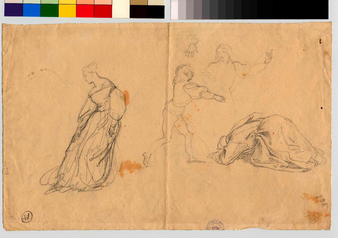 Studi di figure/ Figure virili e mani, figure femminili, figure maschili, mani (disegno) di Hayez, Francesco (metà sec. XIX)