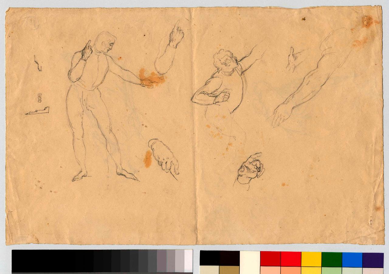 Figure virili e mani, figure maschili e mani (disegno) di Hayez, Francesco (metà sec. XIX)