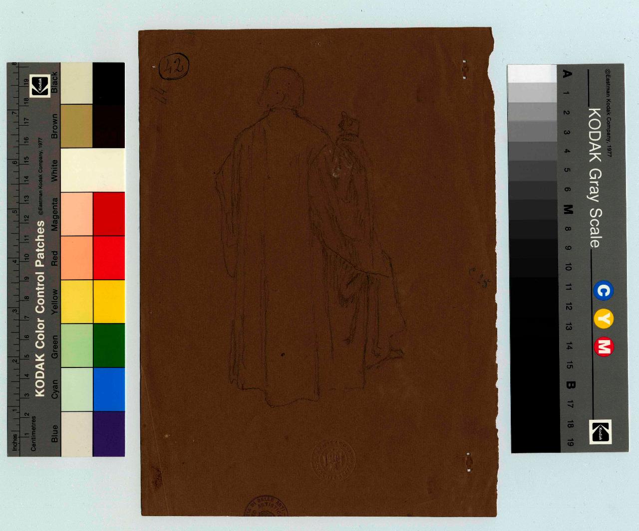 Figura virile togata alla veneziana, vista da tergo/ Studio di mani, figura maschile e mani (disegno) di Hayez, Francesco (metà sec. XIX)