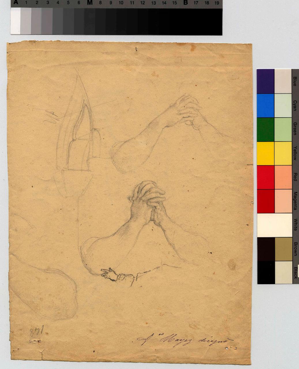 Studio di mani che si stringono, mani (disegno) di Hayez, Francesco (metà sec. XIX)