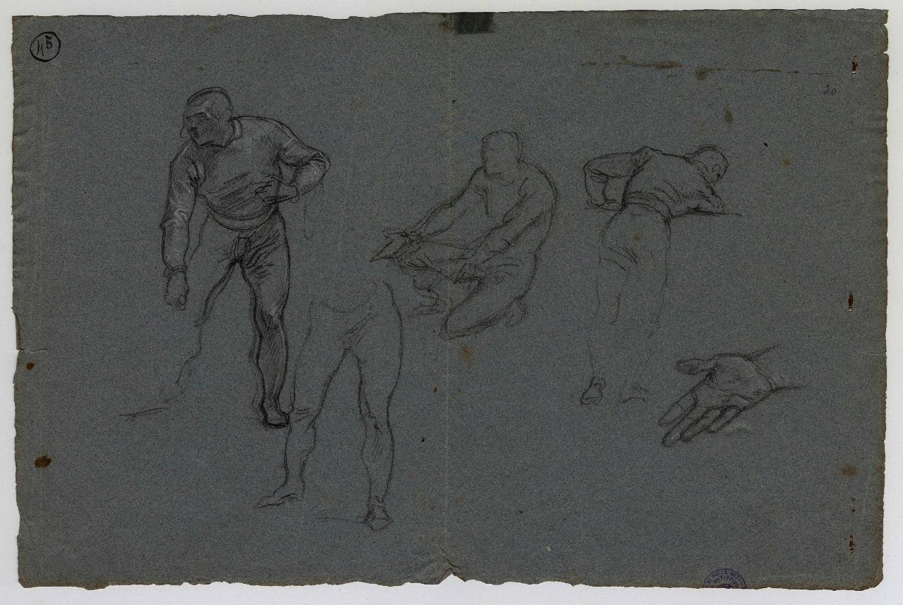 Figure (chinate, di tergo, di lato ecc. e mani), figure maschili, mano (disegno) di Hayez, Francesco (metà sec. XIX)