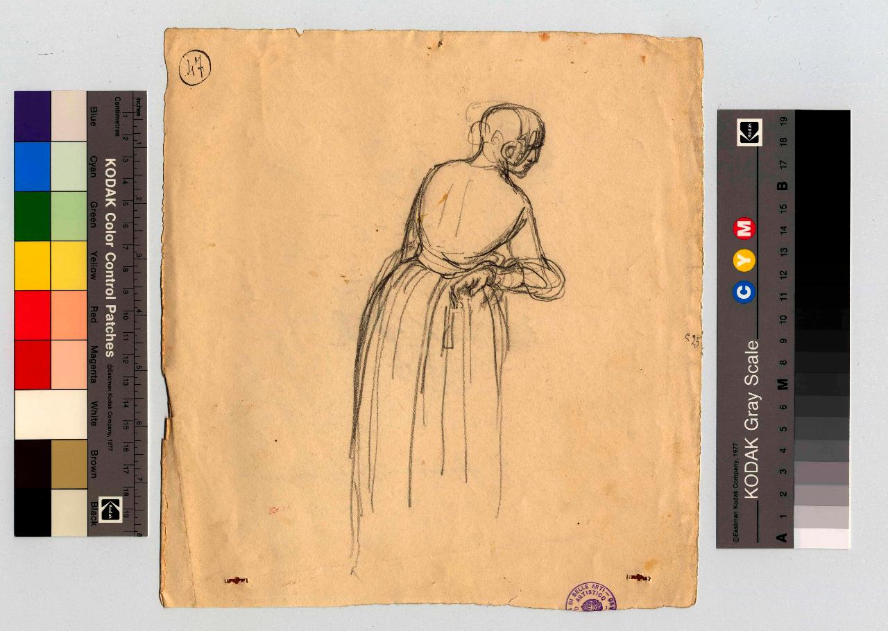 Donna chinata vista da tergo, figura femminile (disegno) di Hayez, Francesco (metà sec. XIX)