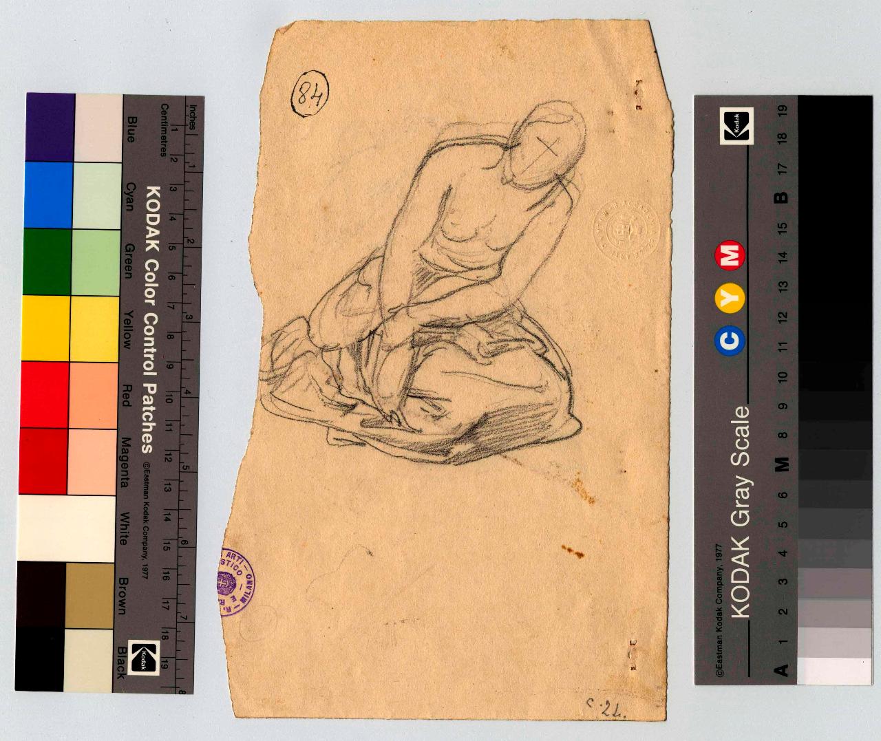 Donna inginocchiata/ Mezzo busto di donna e studio di mani, figura femminile | figura femminile, mani (disegno) di Hayez, Francesco (metà sec. XIX)