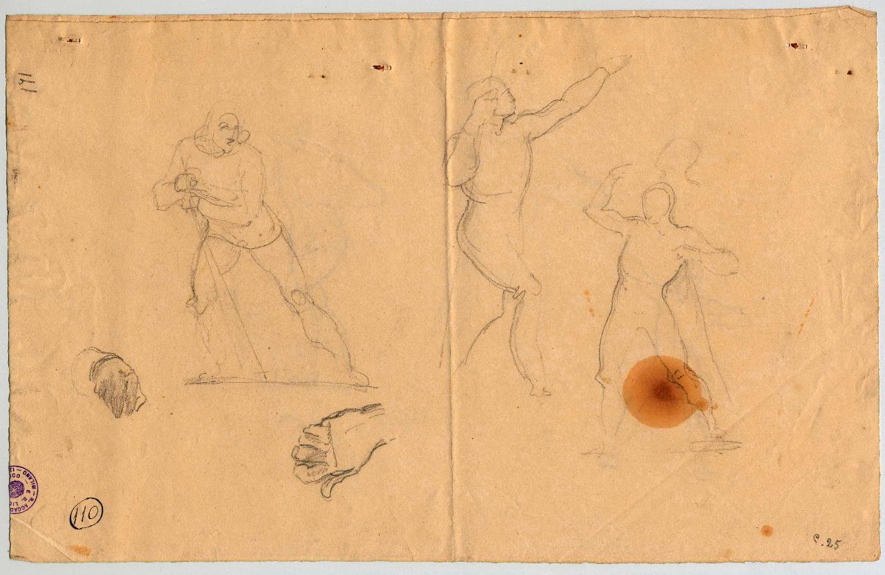 Studio di gondoliere (?) e mani, figure maschili e mani (disegno) di Hayez, Francesco (metà sec. XIX)