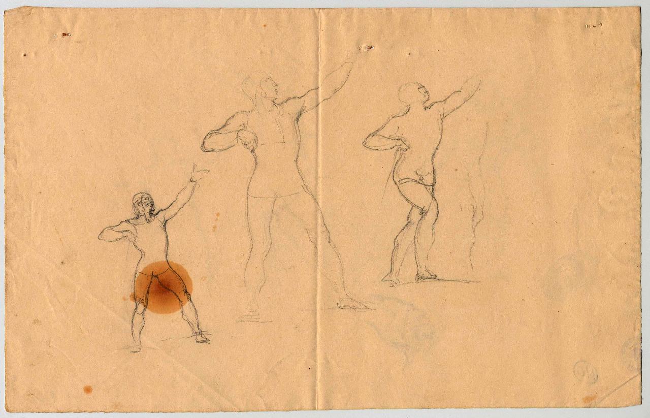 Guerrieri in attitudini diverse, figure maschili (disegno) di Hayez, Francesco (metà sec. XIX)