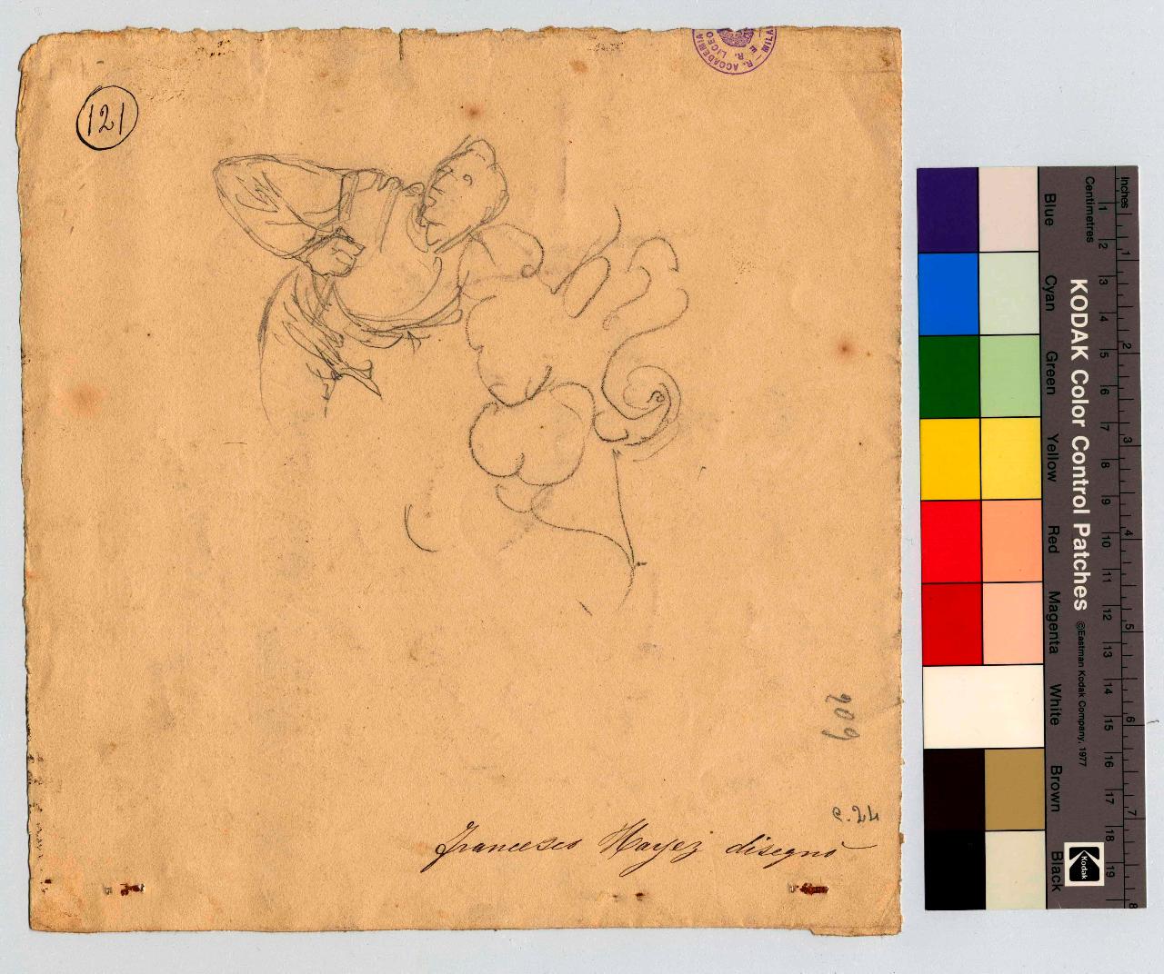 Giovane con pugnale, figura maschile con pugnale (disegno) di Hayez, Francesco (metà sec. XIX)