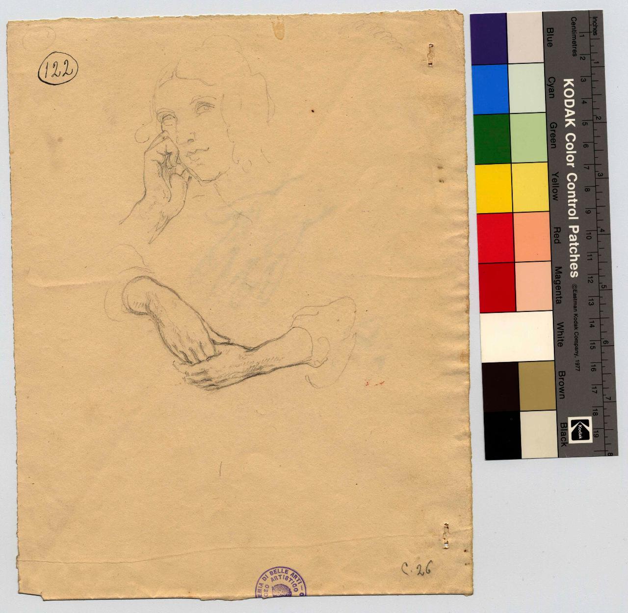 Giovane donna in atto di meditare. Studio di mani/ Studio di mani, ritratto femminile, mani | mani (disegno) di Hayez, Francesco (metà sec. XIX)