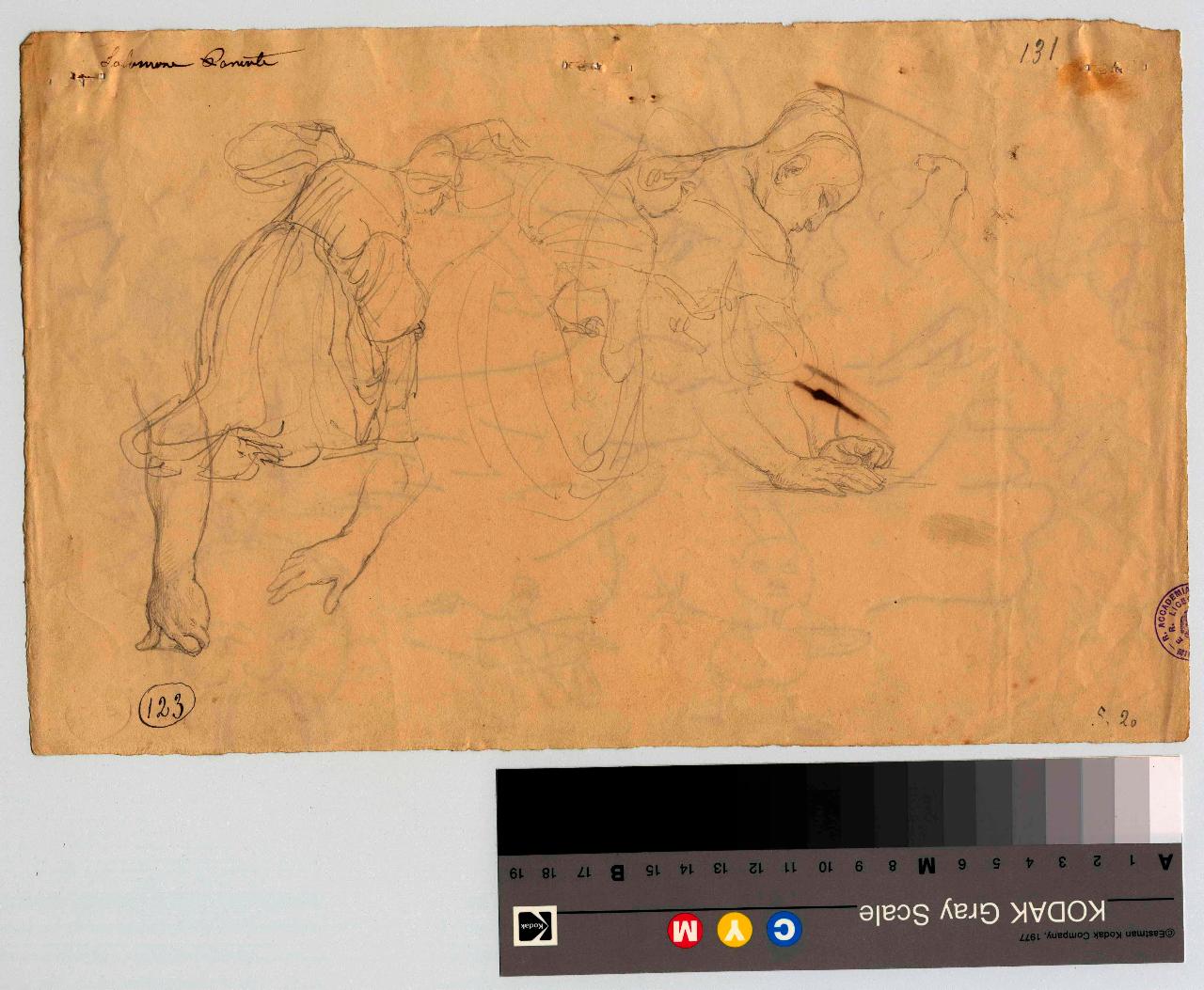 Donne chinate in atto di impastare. Studi di movimenti del braccio e della mano, figure femminili, braccia (disegno) di Hayez, Francesco (metà sec. XIX)