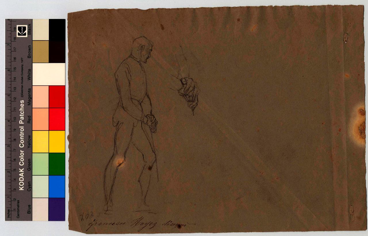 Guerriero e nobile appoggiato alla spada, figure maschili (disegno) di Hayez, Francesco (metà sec. XIX)