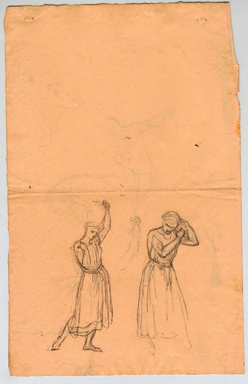 Due figure di donna di cui una portatrice, figure femminili (disegno) di Hayez, Francesco (metà sec. XIX)