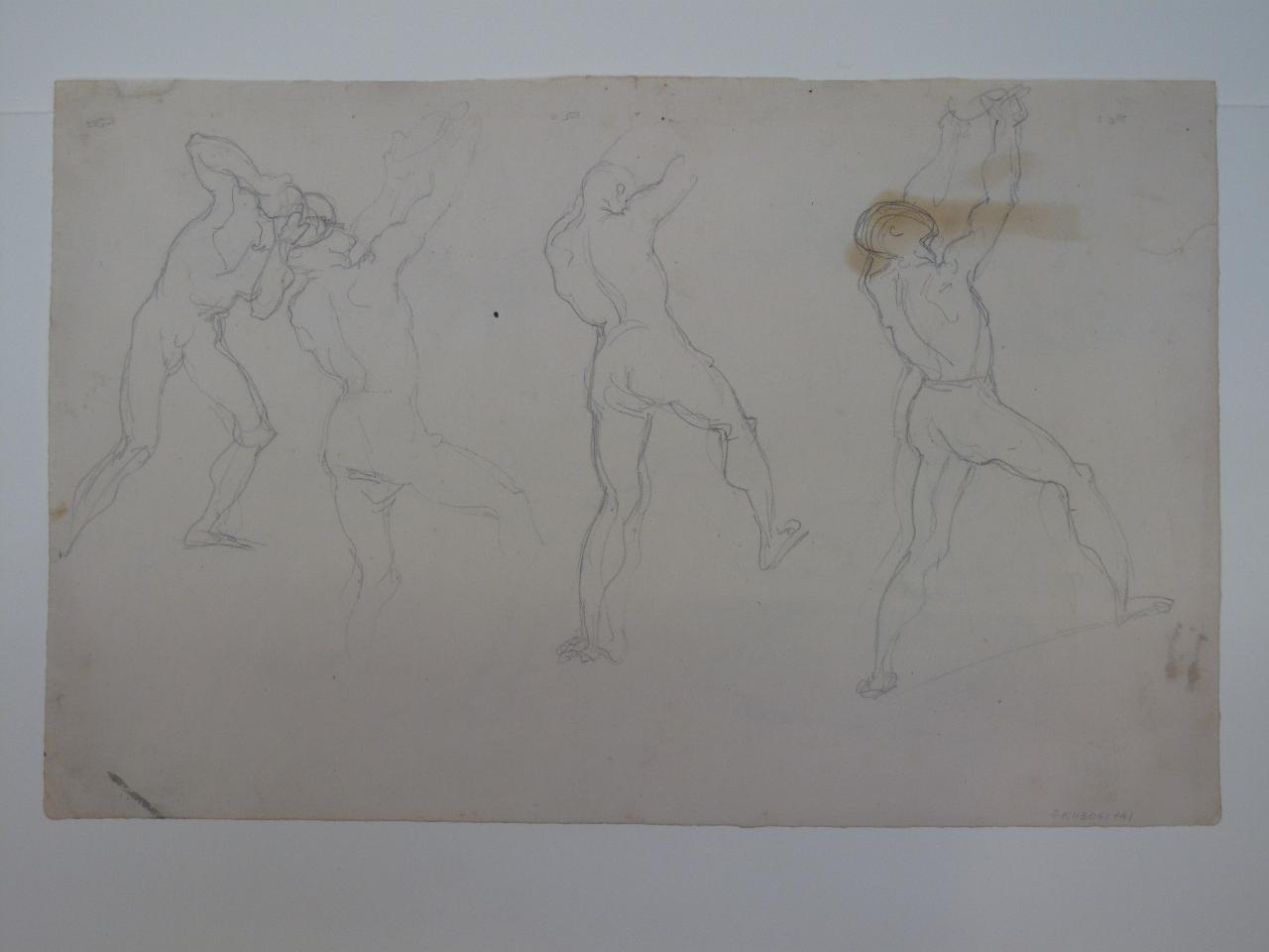 Nudi virili che fanno forza con le braccia in alto, nudi maschili (disegno) di Hayez, Francesco (metà sec. XIX)