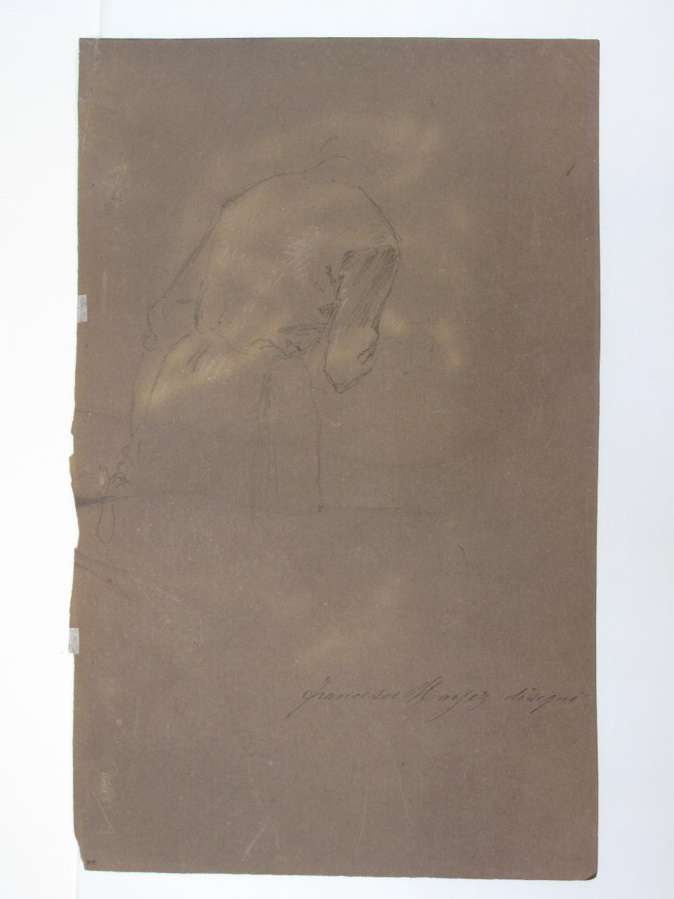 Uomo panneggiato alla trecentesca, visto di schiena, figura maschile (disegno) di Hayez, Francesco (metà sec. XIX)