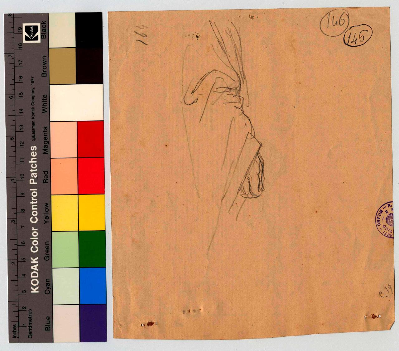Braccio e panneggio/ Schizzi di testina di bimbo, braccio, panneggio/ testa maschile (disegno) di Hayez, Francesco (metà sec. XIX)