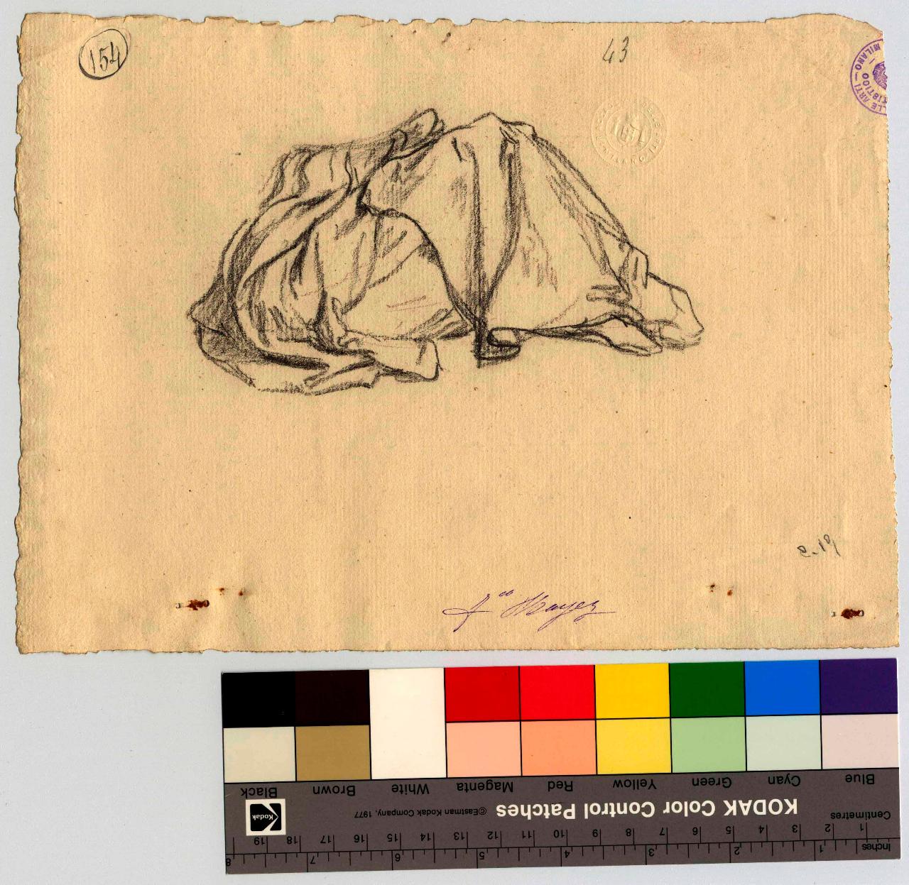 Panneggio, panneggio (disegno) di Hayez, Francesco (metà sec. XIX)