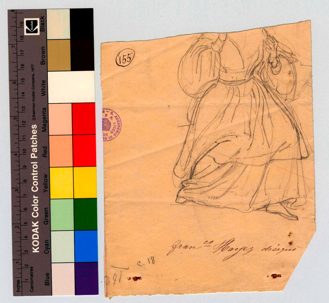 Schizzo di donna che accorre, figura femminile (disegno) di Hayez, Francesco (metà sec. XIX)