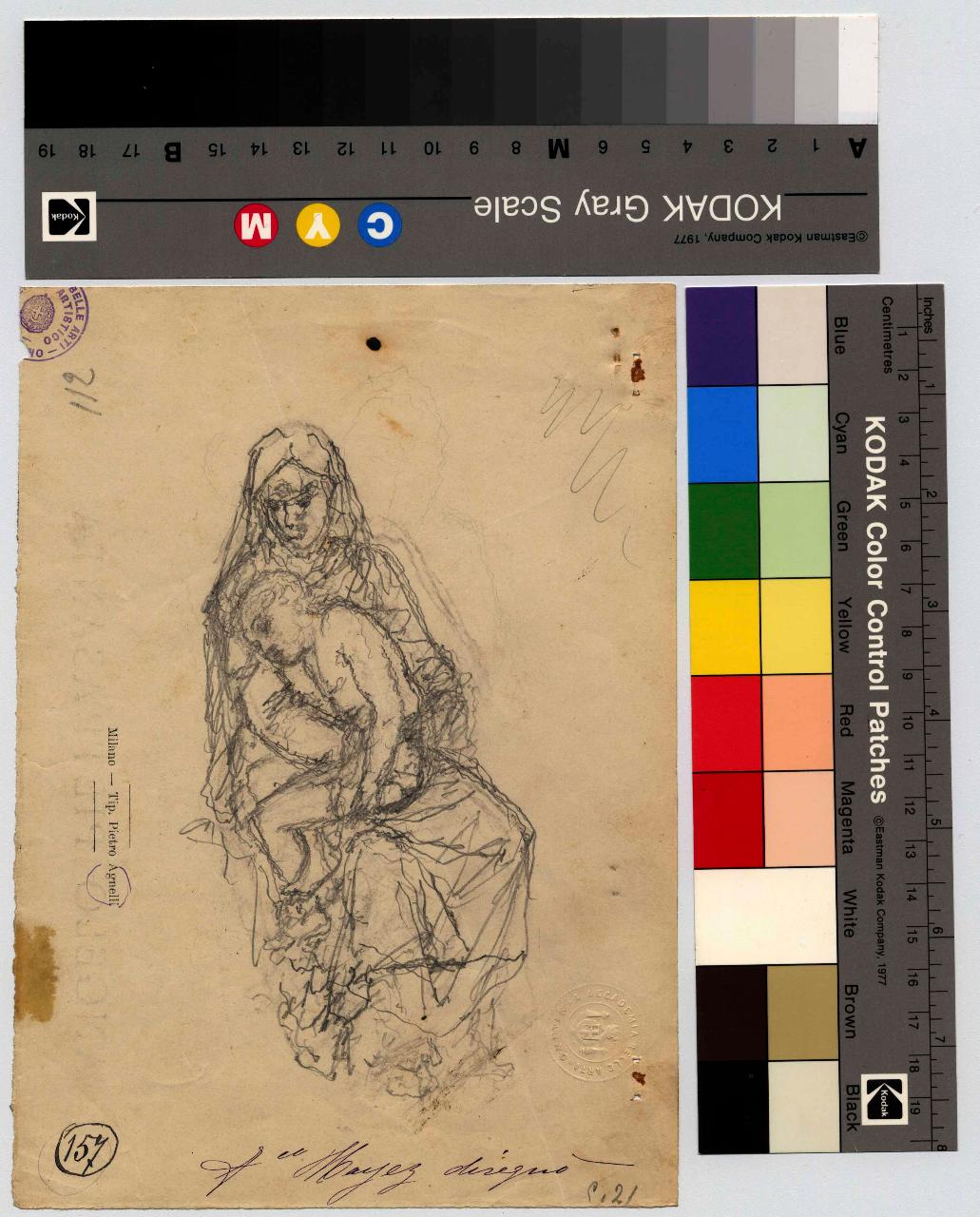 Schizzo di Madonna e Bambino, madonna con bambino (disegno) di Hayez, Francesco (metà sec. XIX)