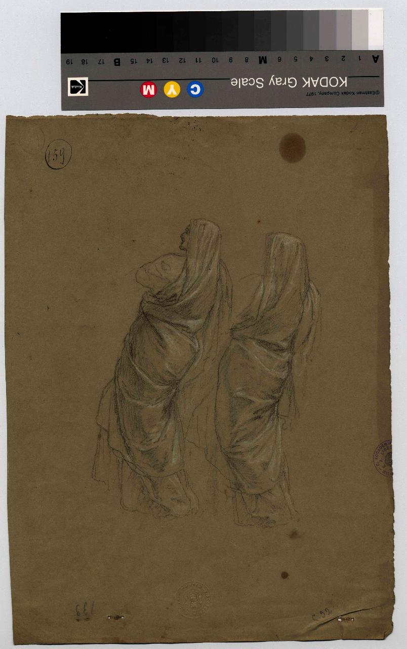 Figure femminili panneggiate viste da tergo/ Figura virile panneggiata alla romana, figure femminili panneggiate | figura maschile alla romana (disegno) di Hayez, Francesco (metà sec. XIX)